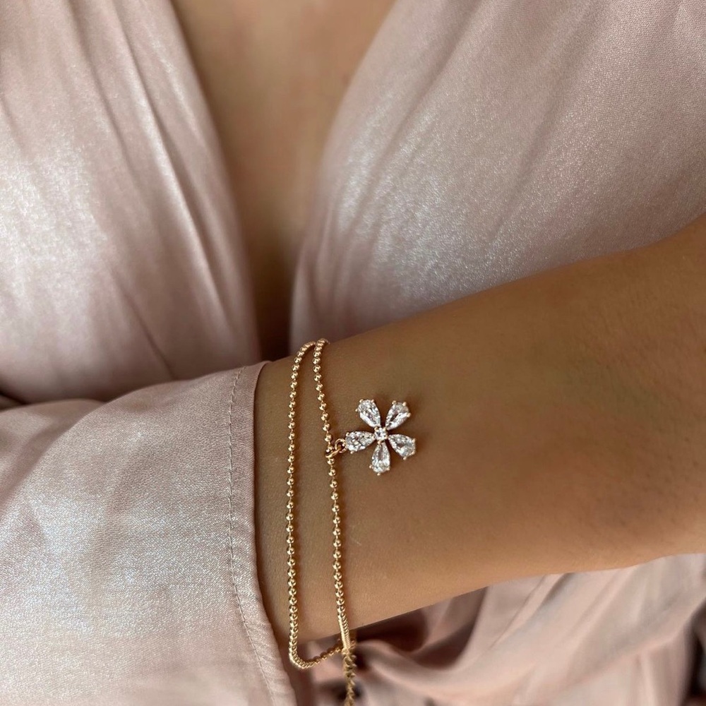 Last 1 ✨ Flower Bracelet |18K Gold Plated Beaded Chain with Zirconia Crystals